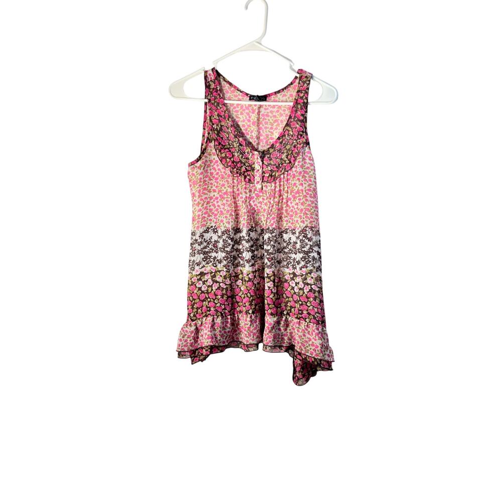 F.A.N.G sleeveless, pink floral blouse size M